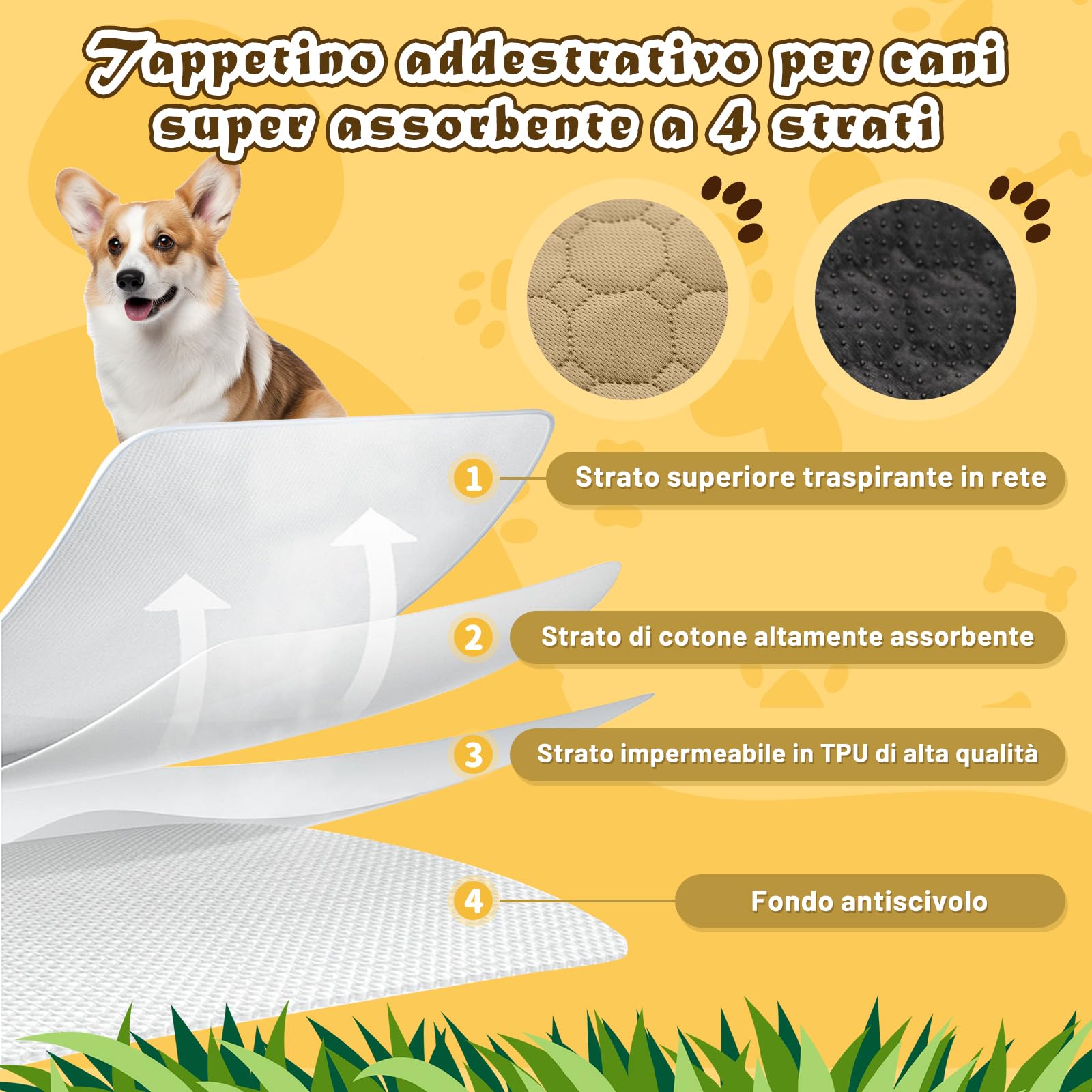 E-THOL Set di 2 tappetini da allenamento per cani e gatti, extra forti, assorbenti, impermeabili e antiscivolo, lavabili e riutilizzabili, per cuccioli e animali domestici (marrone, 150 x 90 cm)