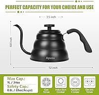 Vista 3 de Hervidor de Vertido para Café de Goteo Manual y Té con Termómetro 28oz Hervidor de Cuello de Cisne con Control de Flujo Hervidor de Agua de Acero