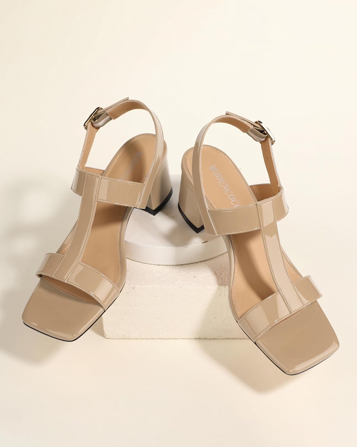 MODENCOCO Women's Strappy Heeled Sandals Chunky 2 Inch Slingback Square Open Toe Heels Comfortable Casual Summer Dress Shoes with Buckle - Image 7