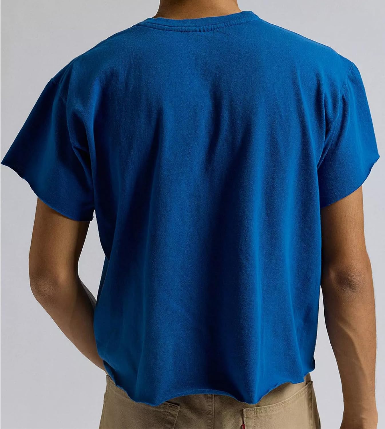 Sunborui Men's Boxy Raw Cut Tee Short Sleeve Round Neck T Shirts Casual Basic Tops - Image 2