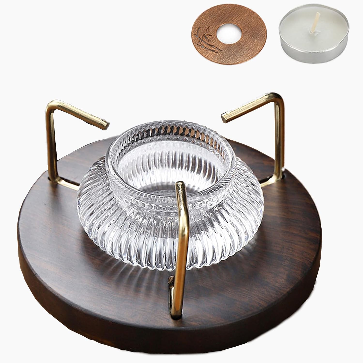 Ceramic Teapot Warmer with Vertical Stripe Minimalist Retro Design for Tea Coffee Milk Candle Powered Candle Holder Home Decor Gift-B