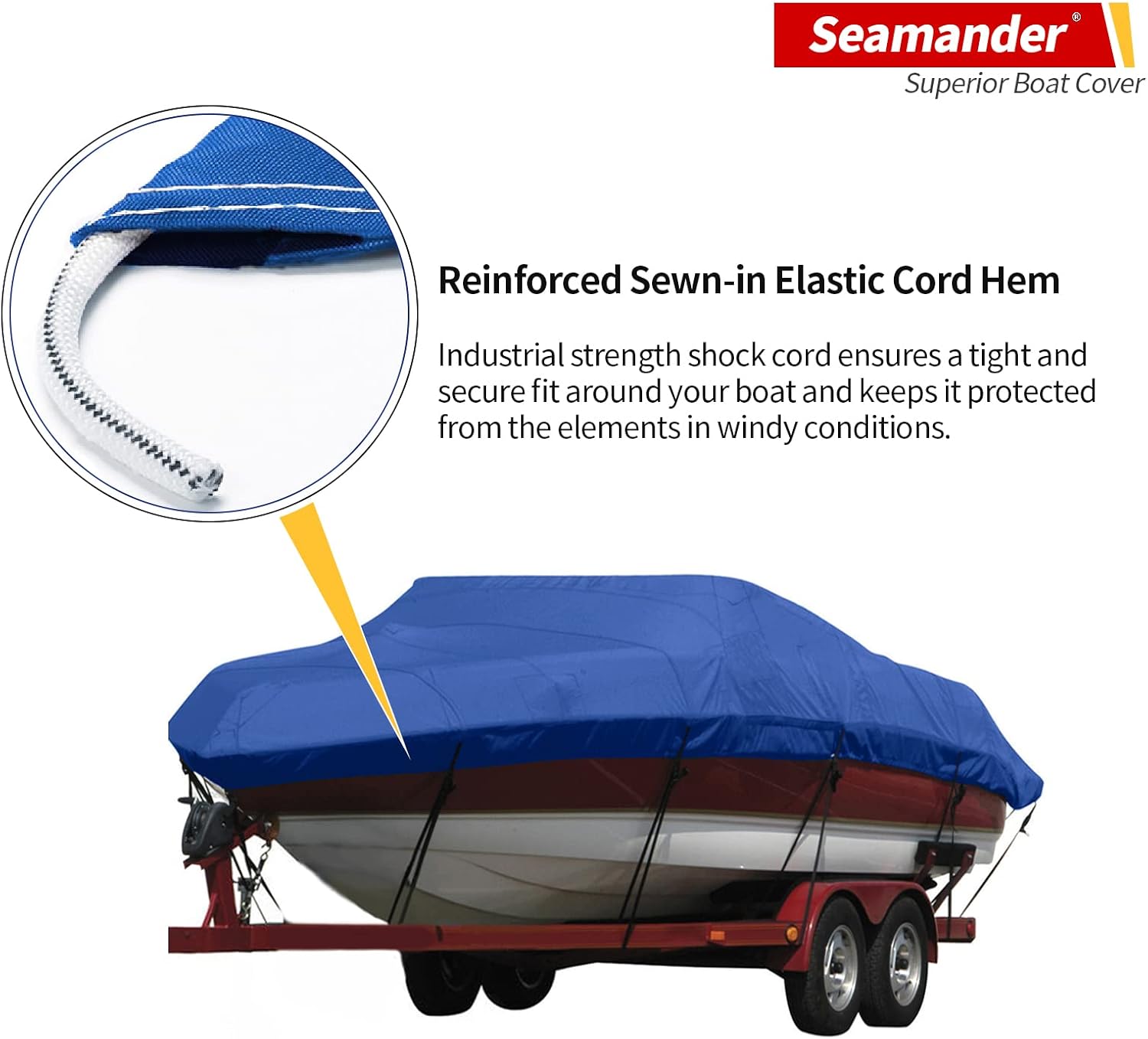 Seamander Waterproof Boat Cover, Solution-Dyed Yarn Marine Grade Cover Fits 20' to 22' ft Bass, V-Hull, Tri-Hull, Fish & Ski, Runabout Bowrider Boats - Heavy Duty Canvas Pacific Blue