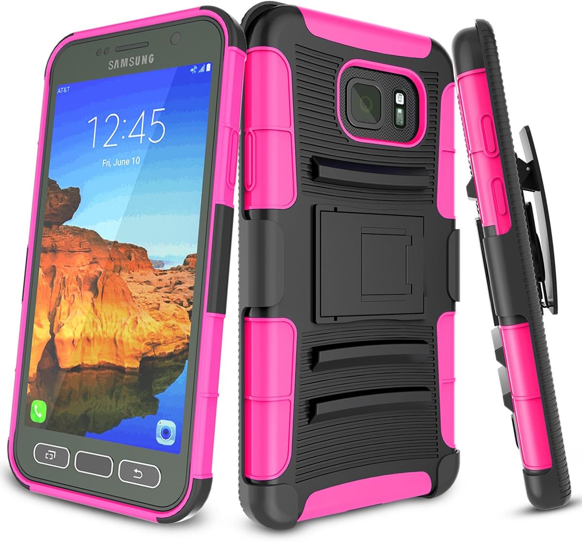 Galaxy S7 Active Case, TILL [Knight Armor] Heavy Duty Rugged Holster Resilient Armor Case [Belt Swivel Clip][Kickstand] Combo Cover Shell for Samsung Galaxy S VII Active AT&T SM-G890 G891 [Hot Pink]