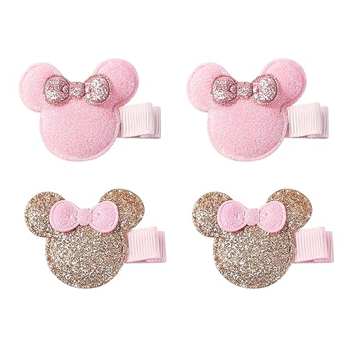 Paquete de 4 pinzas para el pelo con orejas de ratón para bebés y niñas, mini accesorios para el cabello con purpurina con lazo de ratón para niños,