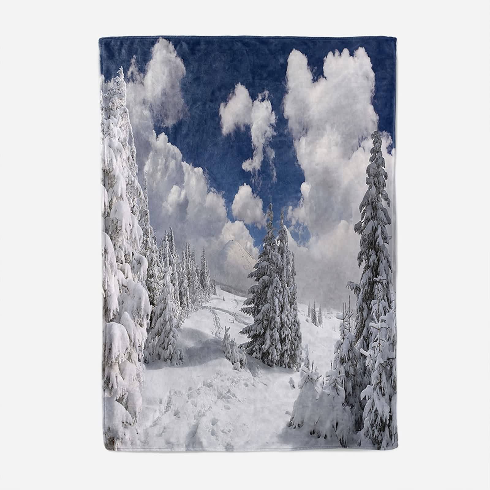 Couverture Polaire Tres Chaude, Couverture Tres Chaude Hiver Flanelle Bleu Blanc 130x150CM Arbre à Neige Blanket Douce Cosy Lit Canapé