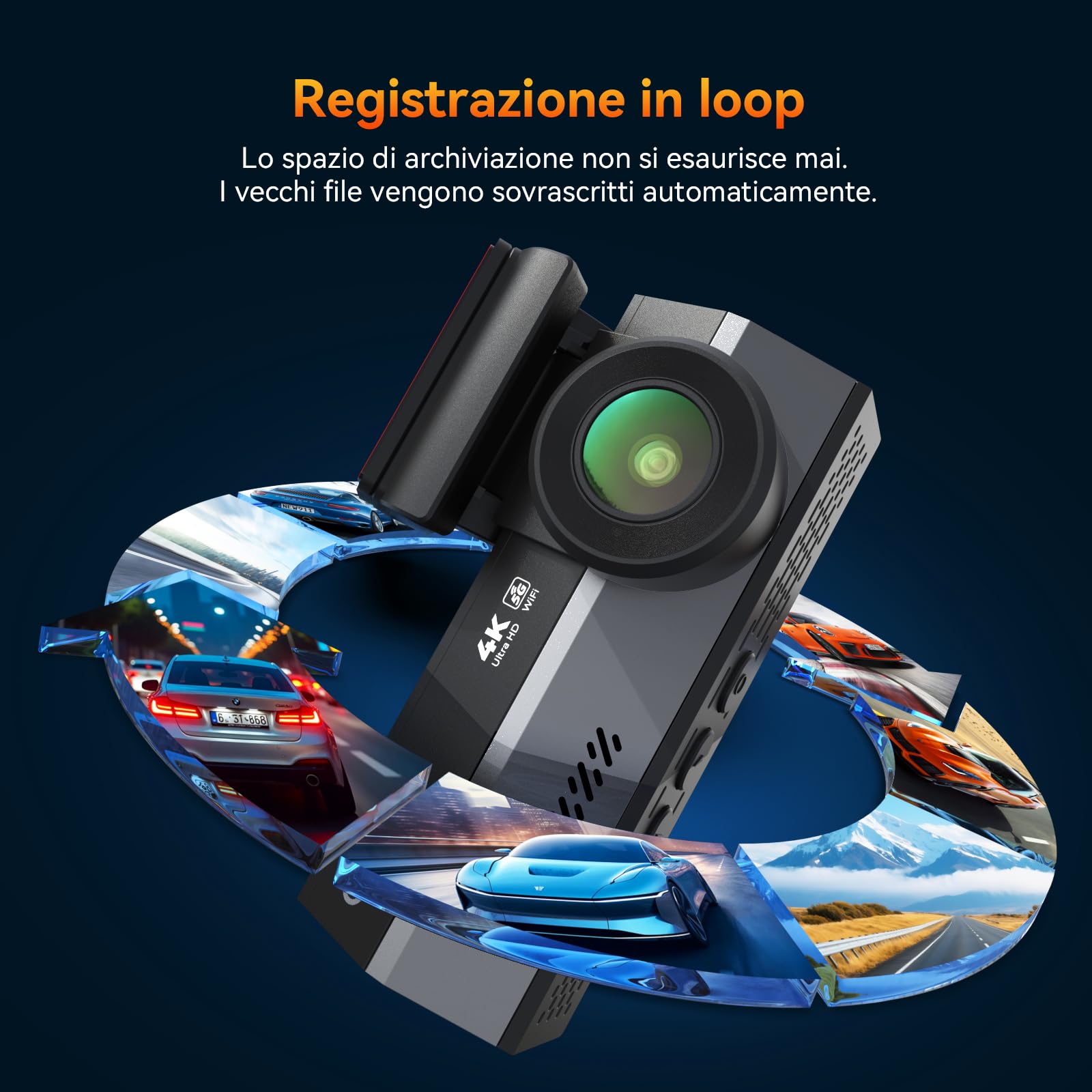 Dash Cam Auto 4K+2K – Dashcam WiFi 5GHz con Scheda 64GB, Telecamera per Auto Fronte Retro, Grandangolo 170°+120°, Visione Notturna WDR, Sensor G, Registrazione in Loop, Parcheggio 24h