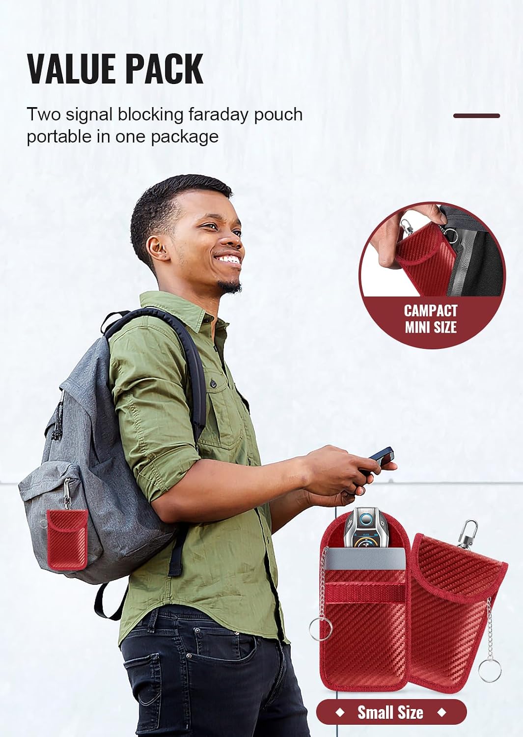 Faraday Pouch for Car Keys, Faraday Bag, Car RFID Signal Blocking Holder, Key Fob Protector, Key fob cage Block Signal Anti-Theft Fob Case Red,M image 3