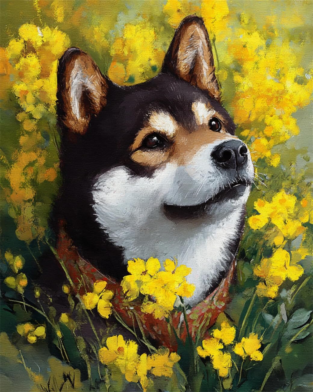 AYAOYANGGO Dogs Animals DIY Beaded Cross Stitch Kits Shiba Inu and Flowers Cross Stitch Needlepoint Handcraft Tapestry Kit Beaded Stitching Pattern 3D Embroidery Set 60x80cm