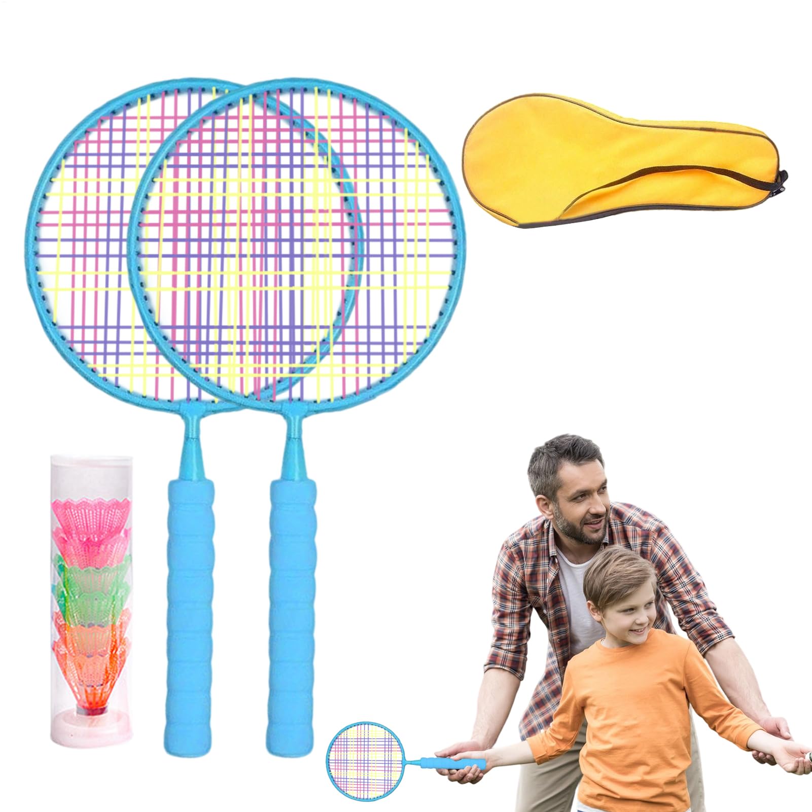 Badminton-Set für Kinder Leicht Tragbar 3-7 Jahre | Federball-Sets Garten Kinder Für Garten, Familienspaß, Camping, Rasenspiele, Outdoorsport, Training, Schulsport,