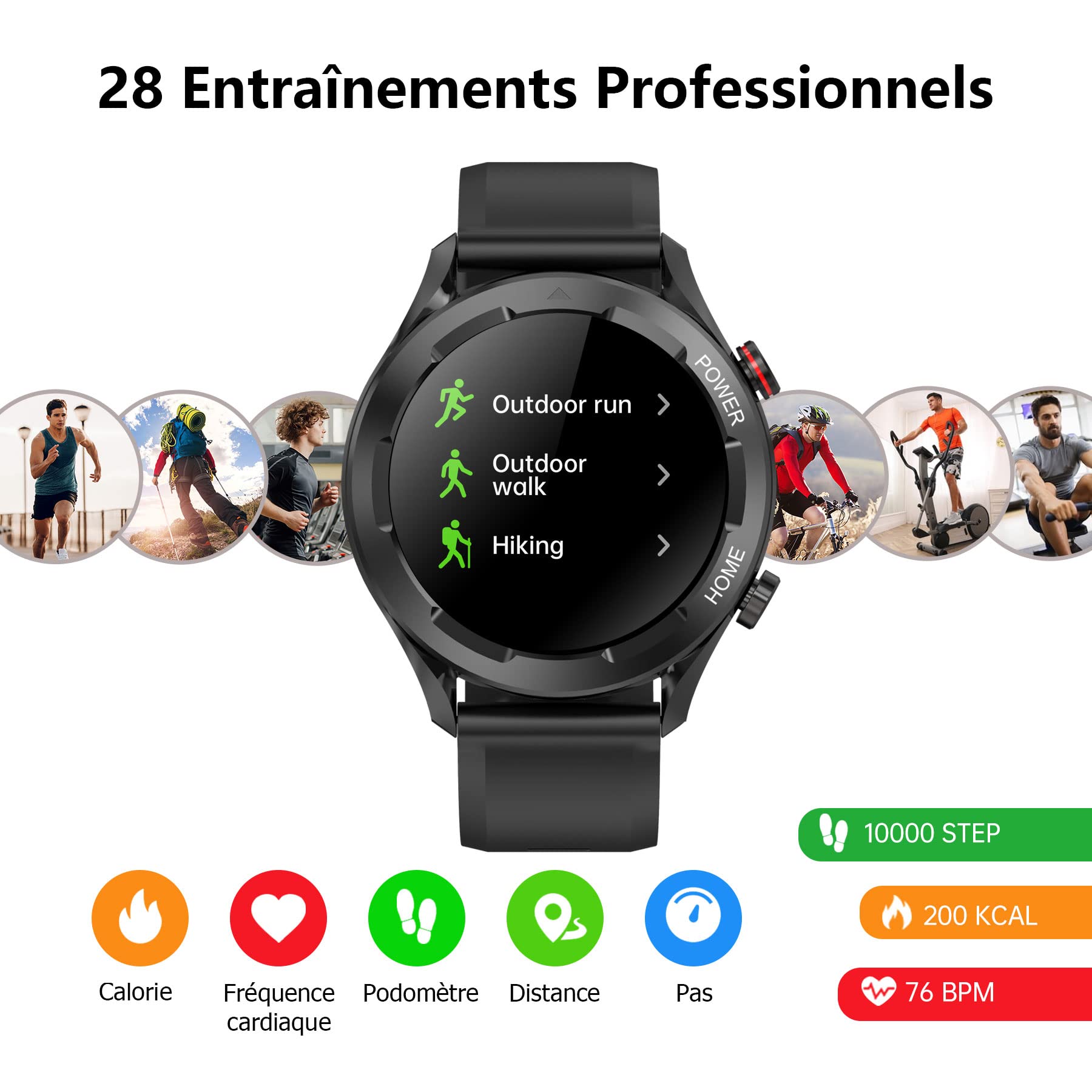 BRIBEJAT BT2 Pro Montre Connectée Homme Appel Étanche 28 Modes Sport Podomètre Sommeil 1GB Mémoire Musicale Smartwatch Fitness Android iOS Noir Orange