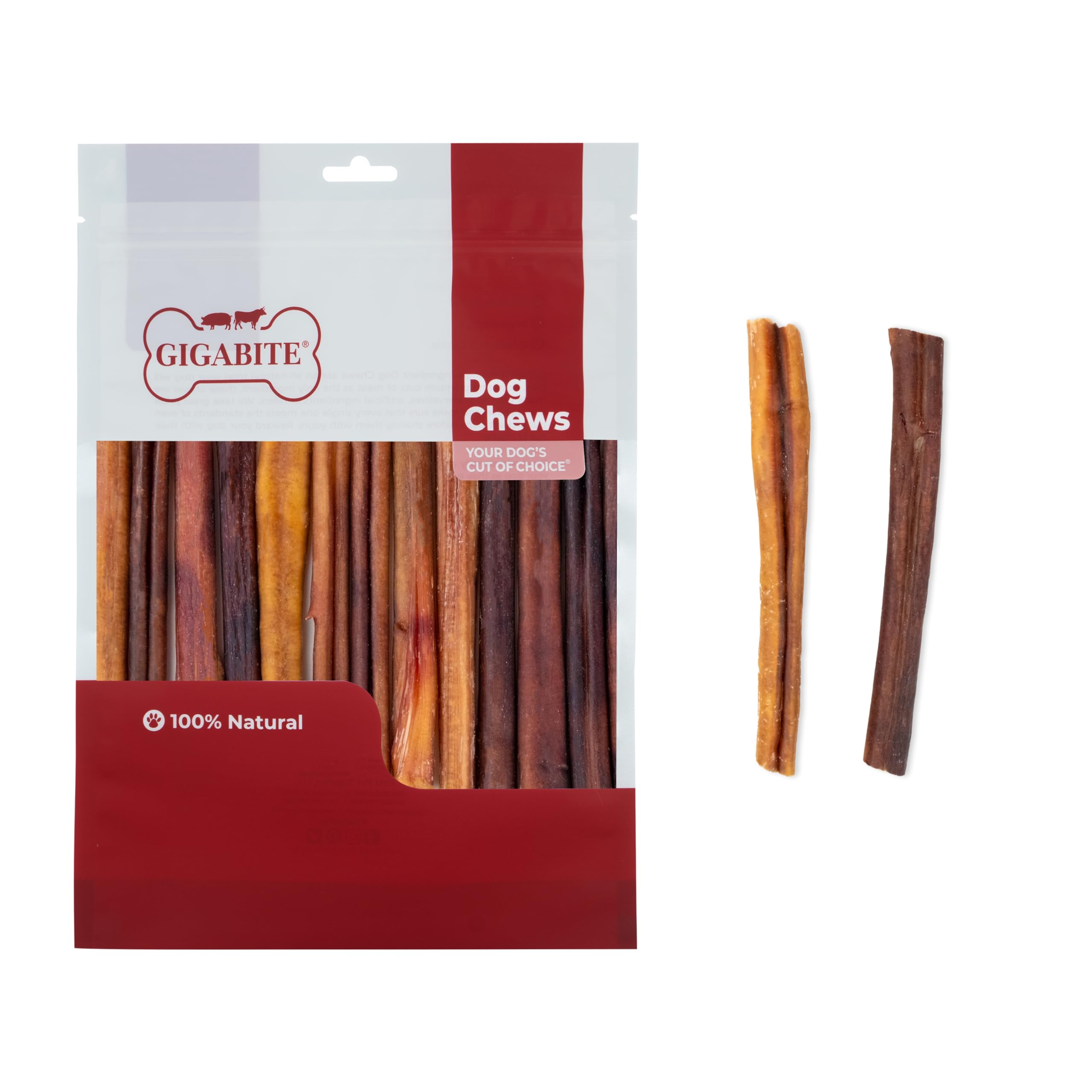 GigaBite Bully Sticks for Dogs All Natural Beef Pizzle Dog Chews, Odor &amp; Rawhide Free Dog Treats, Long Lasting High Protein Chews Digestible Dental Dog Treat - Sticks (Regular 6"), Pack of 20