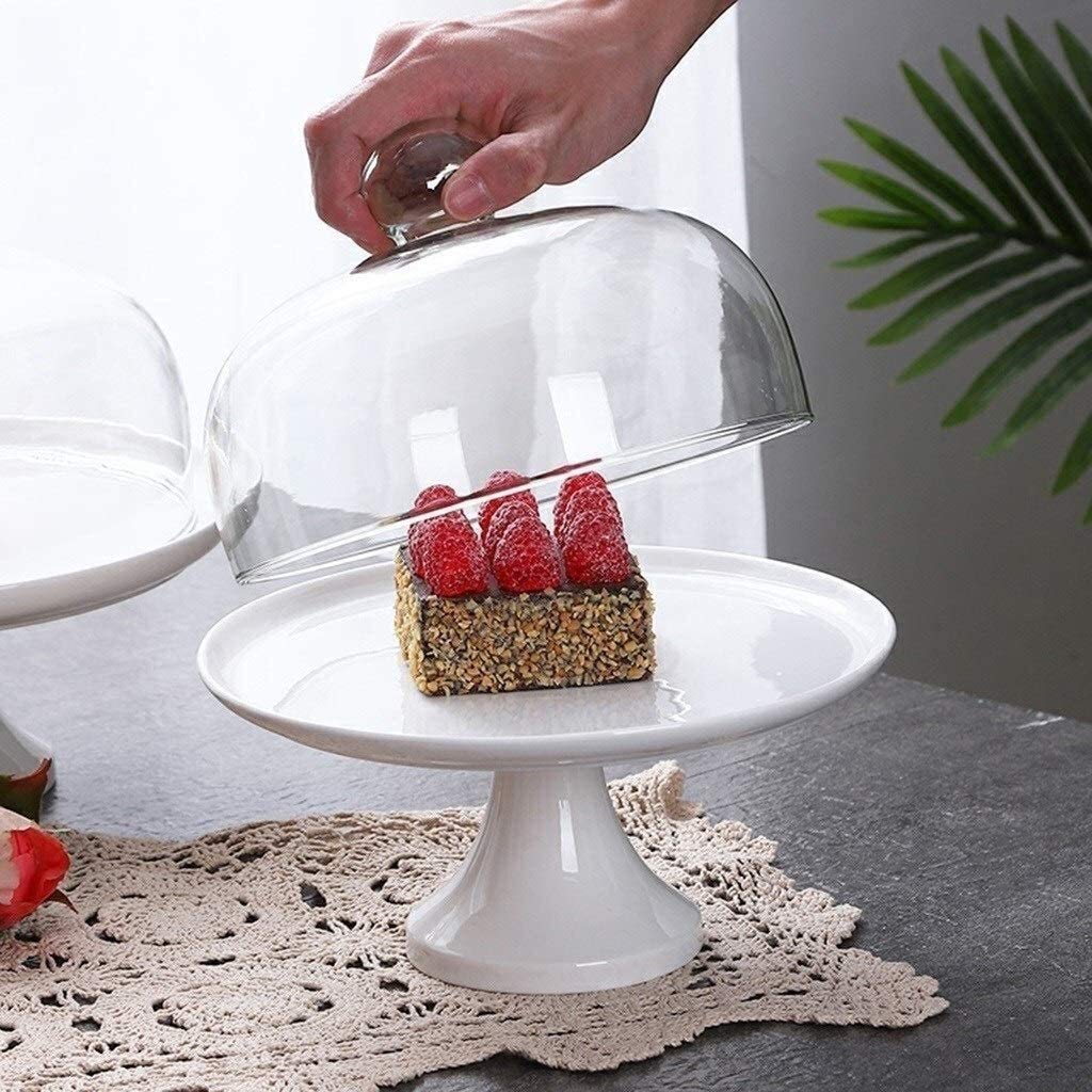 Stojak na tort Stojak na tort obrotowy Forma do pieczenia ciast w kształcie kopuły, biała, ze szklaną pokrywą. Taca ekspozycyjna na ciasto w formie kopuły na tort urodzinowy