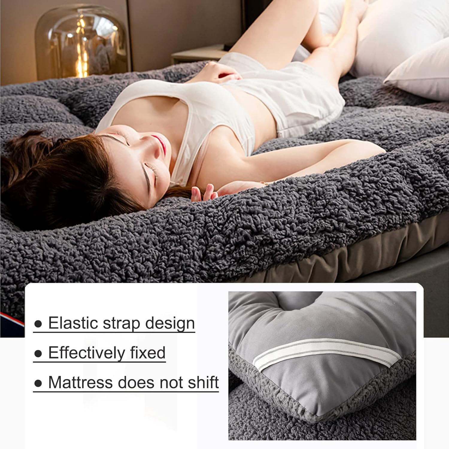 Mattress Japanese Futon Mattress for Adults Extra Thick Tatami Floor Mat Roll Up Folding Soft Portable Sleeping Pad Student Dormitory Camping Couch Bed Cushion(Grey,90x200cm)