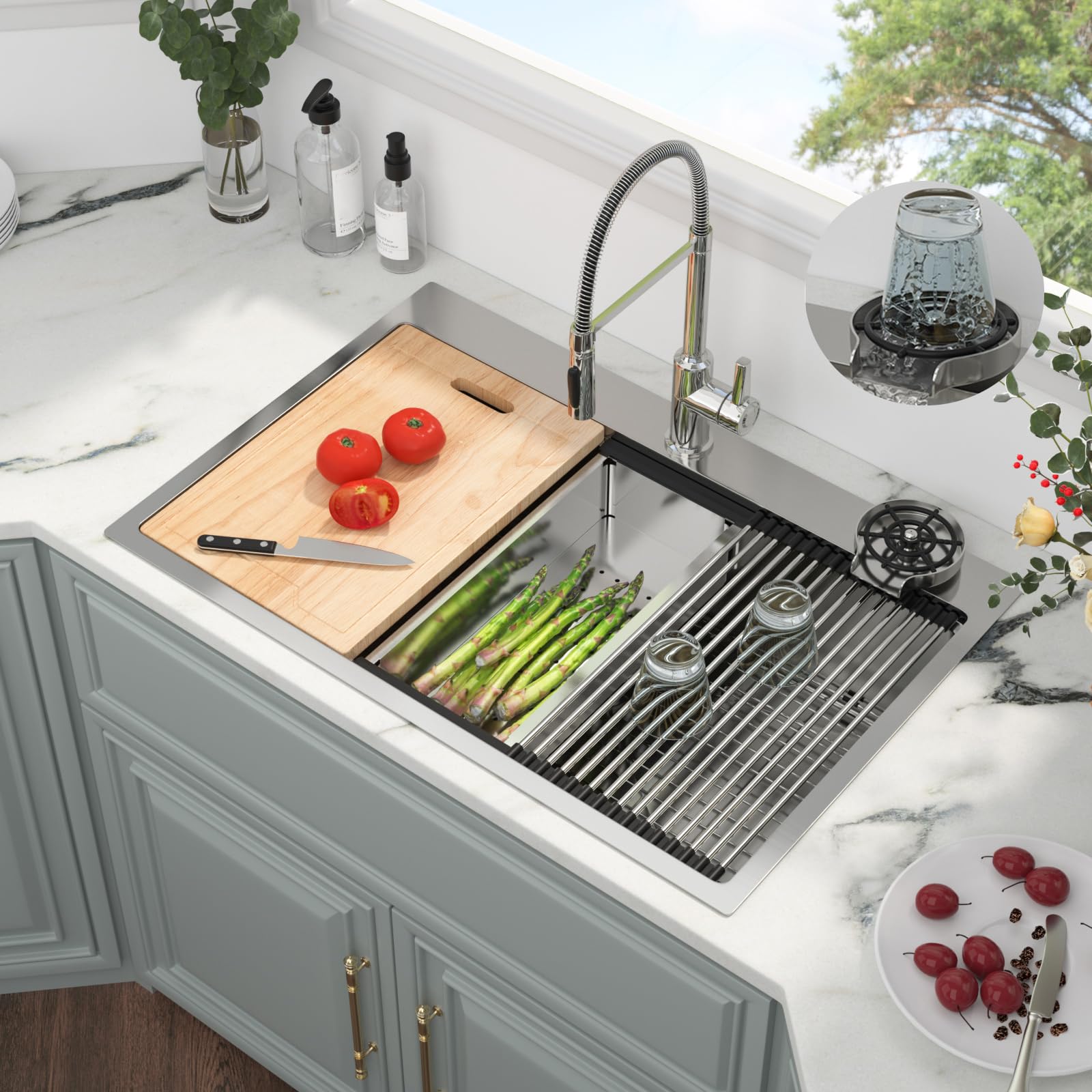 Kichae 33 Kitchen Sink Drop In Workstation 16 Gauge Stainless Steel