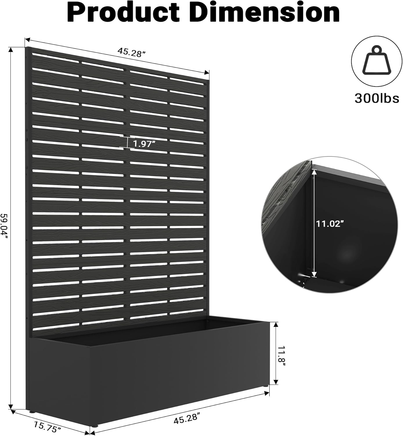 Metal Raised Garden Bed with HDPE Trellis, 45"x16"x59" Planter Box for Vegetables & Climbing Plants, Outdoor HDPE Privacy Screen Planter with Drainage Holes for Patio, Backyard, Garden