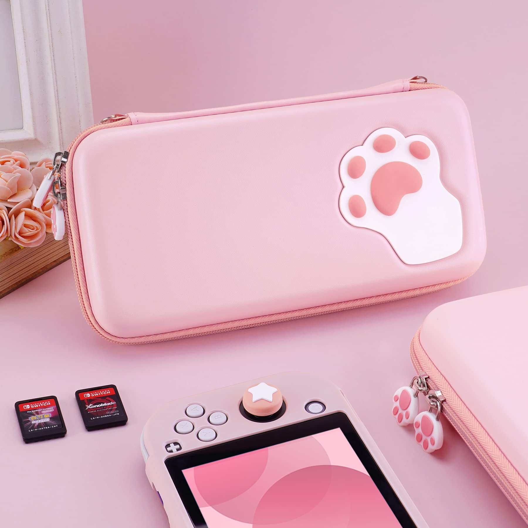 eXtremeRate PlayVital Funda Portátil para Nintendo Switch Lite - Estuche de Transporte con Tapas de Joystick, 10 Ranuras de Juego, Bolsillo Interior, Bolsa Forro de Velet