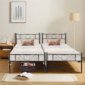 Giantex Twin XL Bed Frame, Metal Platform Bed with Heart-Shaped