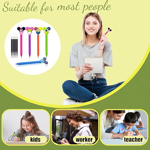 Miniatura 5 de HL Hope&Luck 5 bolígrafos de orejas de personaje con cabeza de ratón, bolígrafo para adultos y niños, bolígrafos retráctiles de dibujos animados