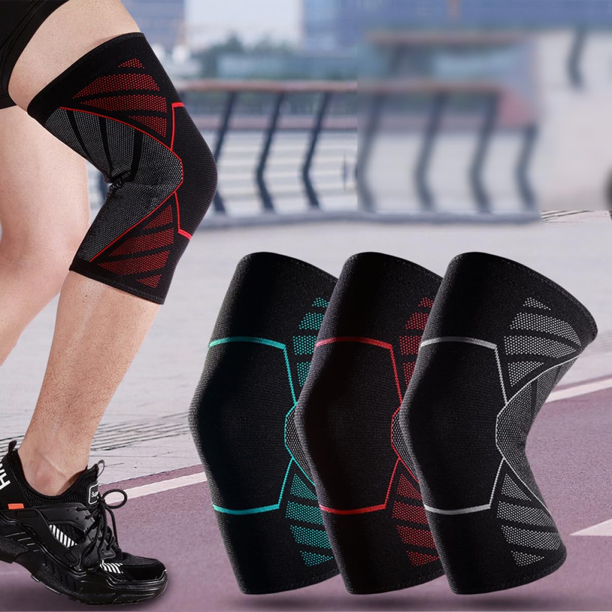 COLLBATH 1 Pc Anti-Slip Knee Pads Support Brace for Running Basketball Hiking Protective Sleeve Pads (Size l Grey)