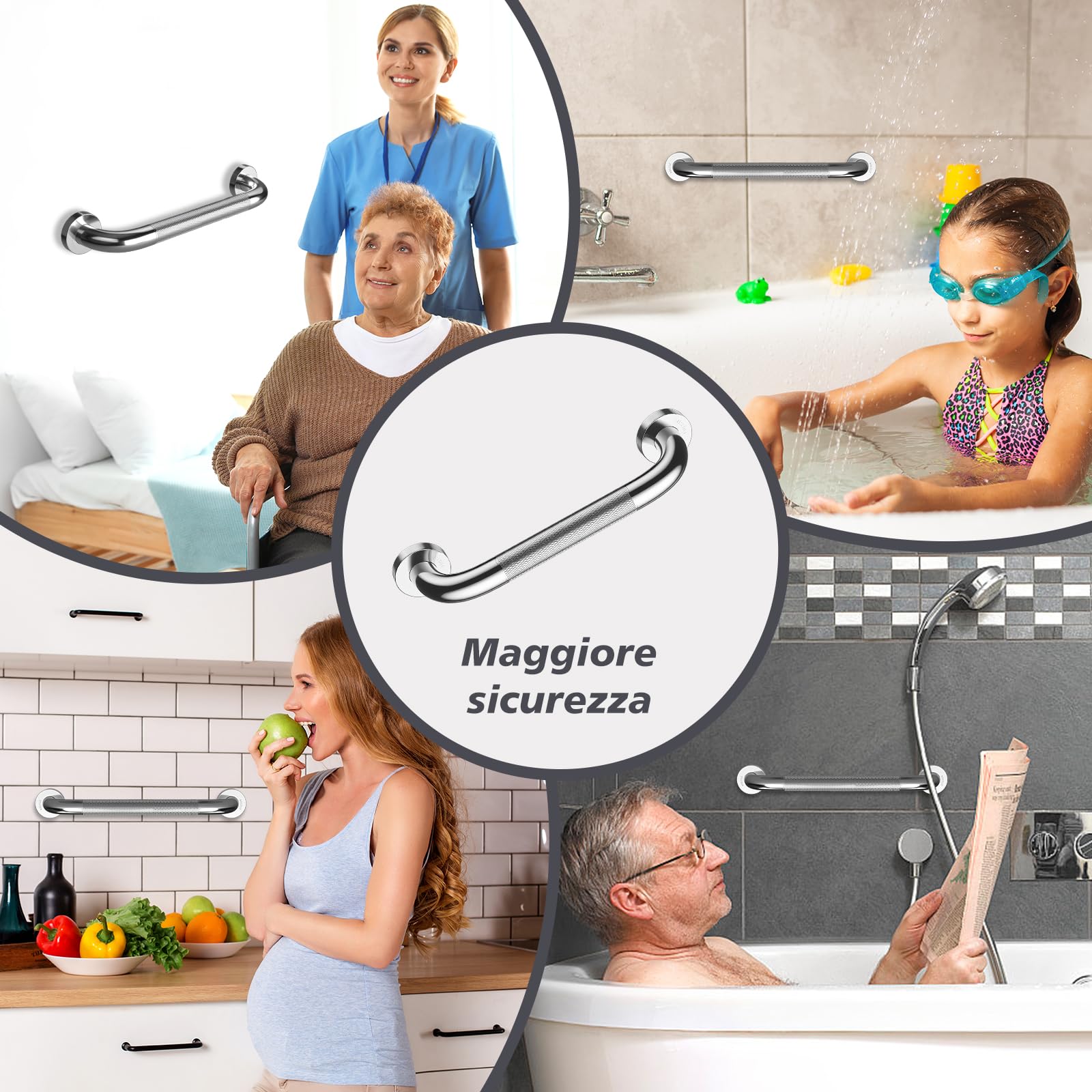 supregear 40cm Maniglioni e Barre per Bagno - Maniglia Doccia Antiscivolo Anziani, Barre Acciaio Inox di Sicurezza per Disabili, Ausili Ideali per Sicurezza e Comfort nel Bagno (Argento)