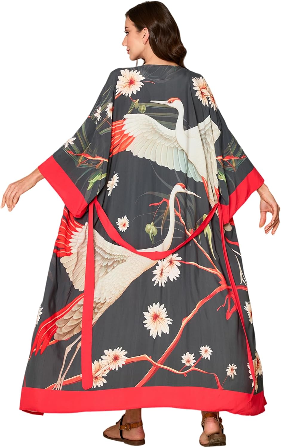 LDCS Swimsuit Coverups for Women Long Kimonos Robes Peocock Flower Printed Boho Beach Cover Ups Summer Holiday Sarong Wraps