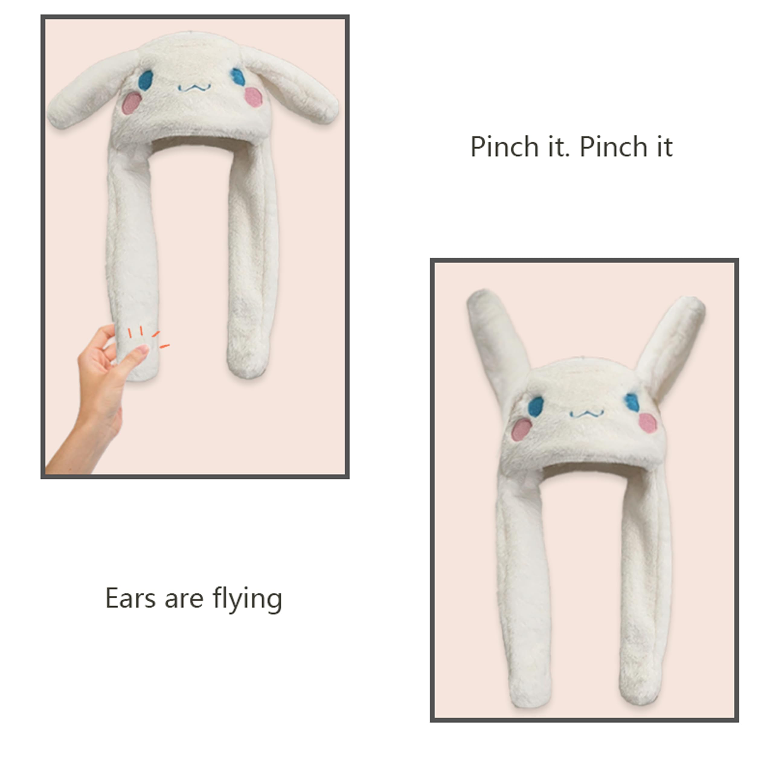 Roffatide Anime Cinnamoroll Ear Moving Jumping Hat Fluffy Beanie Cap Soft Warm Winter Head Wear Cute Hats for Women Girls Beige