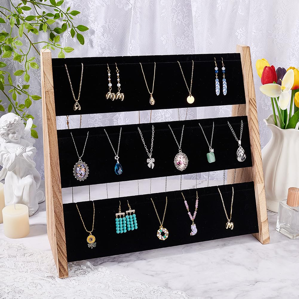 PH PandaHall Porta Collana Espositore Porta Ciondolo in Legno a 3 Livello con Velluto, Espositore per Organizer per Collane di Grandi Dimensioni per Spettacoli di Vendita