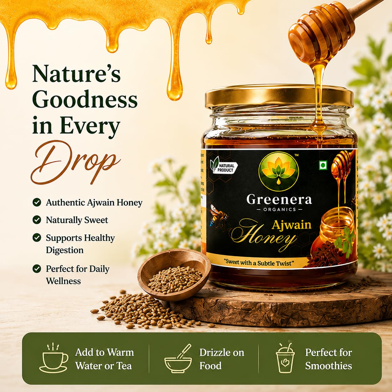 Greenera Organics Ajwain Honey, 200g product image 2