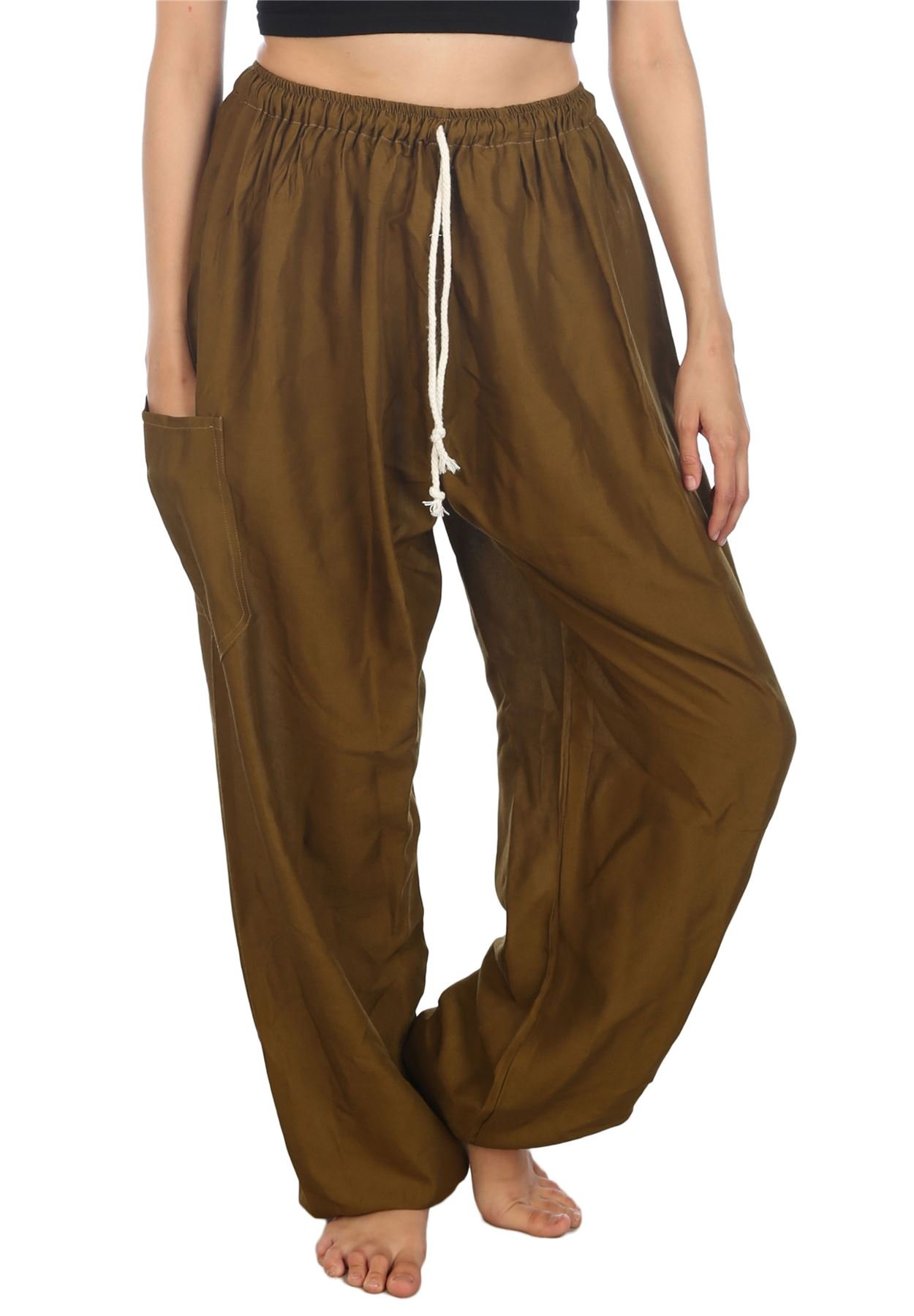 Lofbaz Women's Soild Dark Green Drawstring Harem Solid Bohemian Hippie Rayon Pants Dark Green 3XL