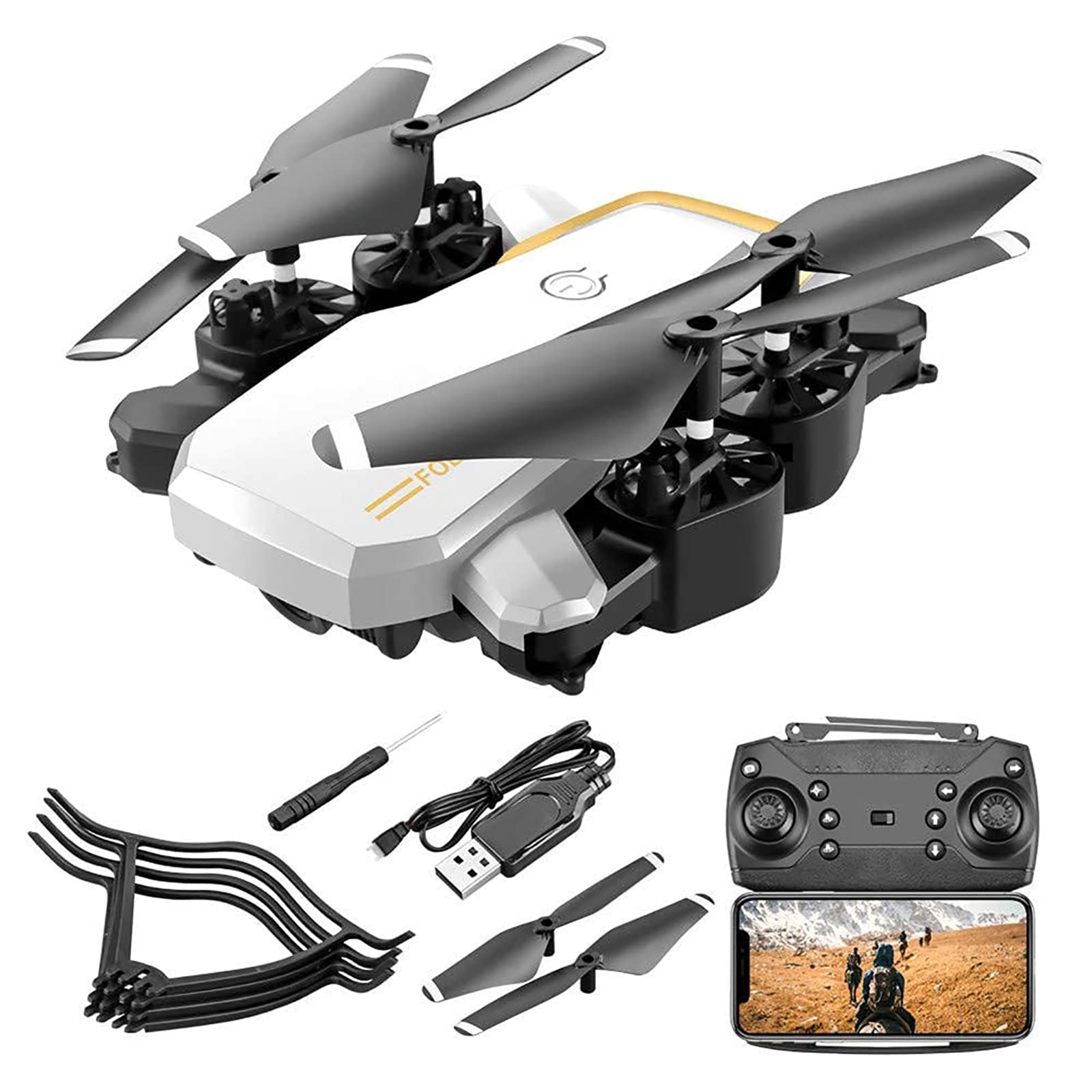 Dron 4K, samolot zdalnie sterowany Antena HD Czteroosiowy samolot z dwoma kamerami, składany 15 minut czasu lotu pozwala na zdjęcie gestem, dla początkujących