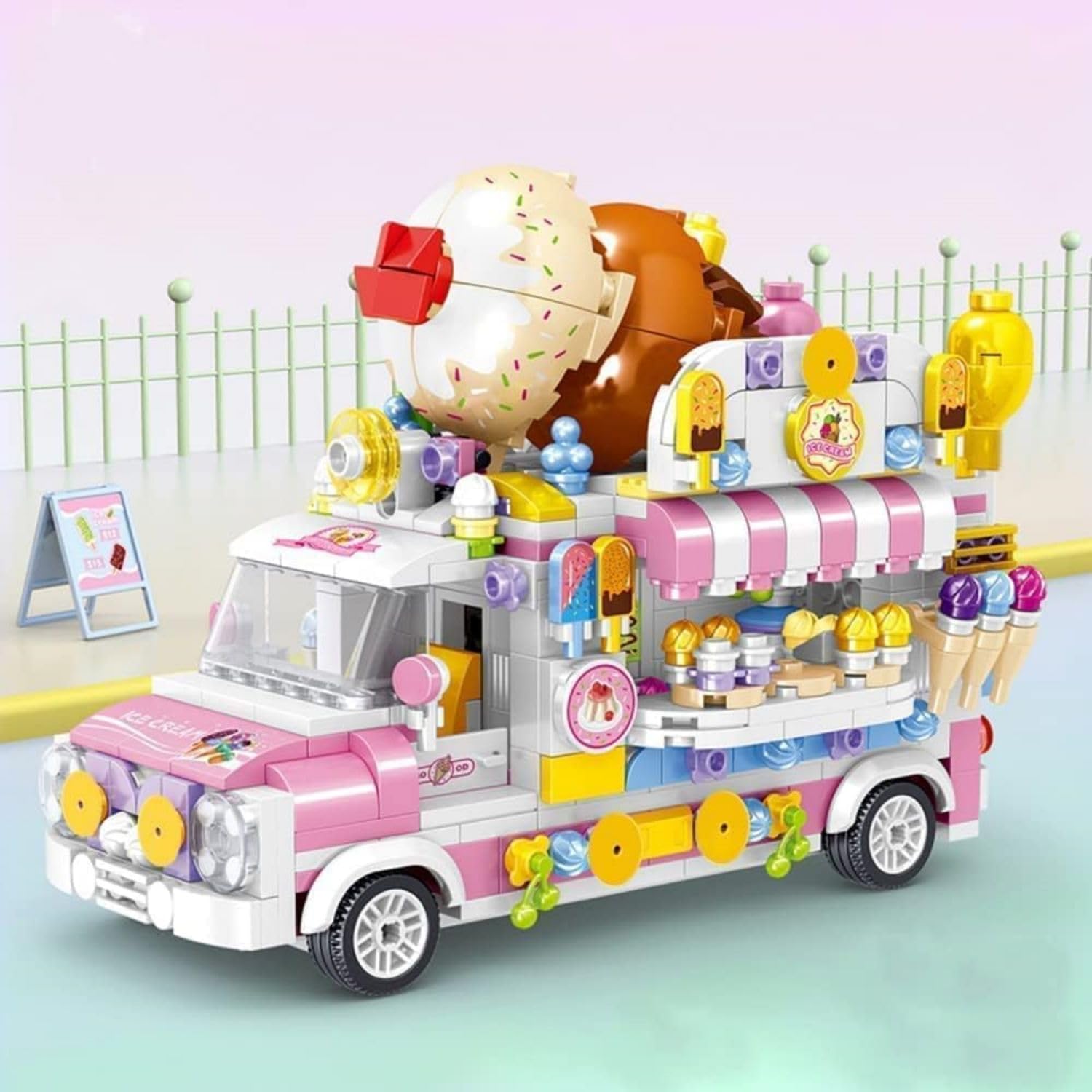 Azonee Ice Cream Truck Building Set for Age 8 9 10 11 12 Year Old Kids, Mini Blocks STEM Toy Building Sets for Girls, Girls Building Block Construction Kits, Best Birthday Gift for Girls 593pcs