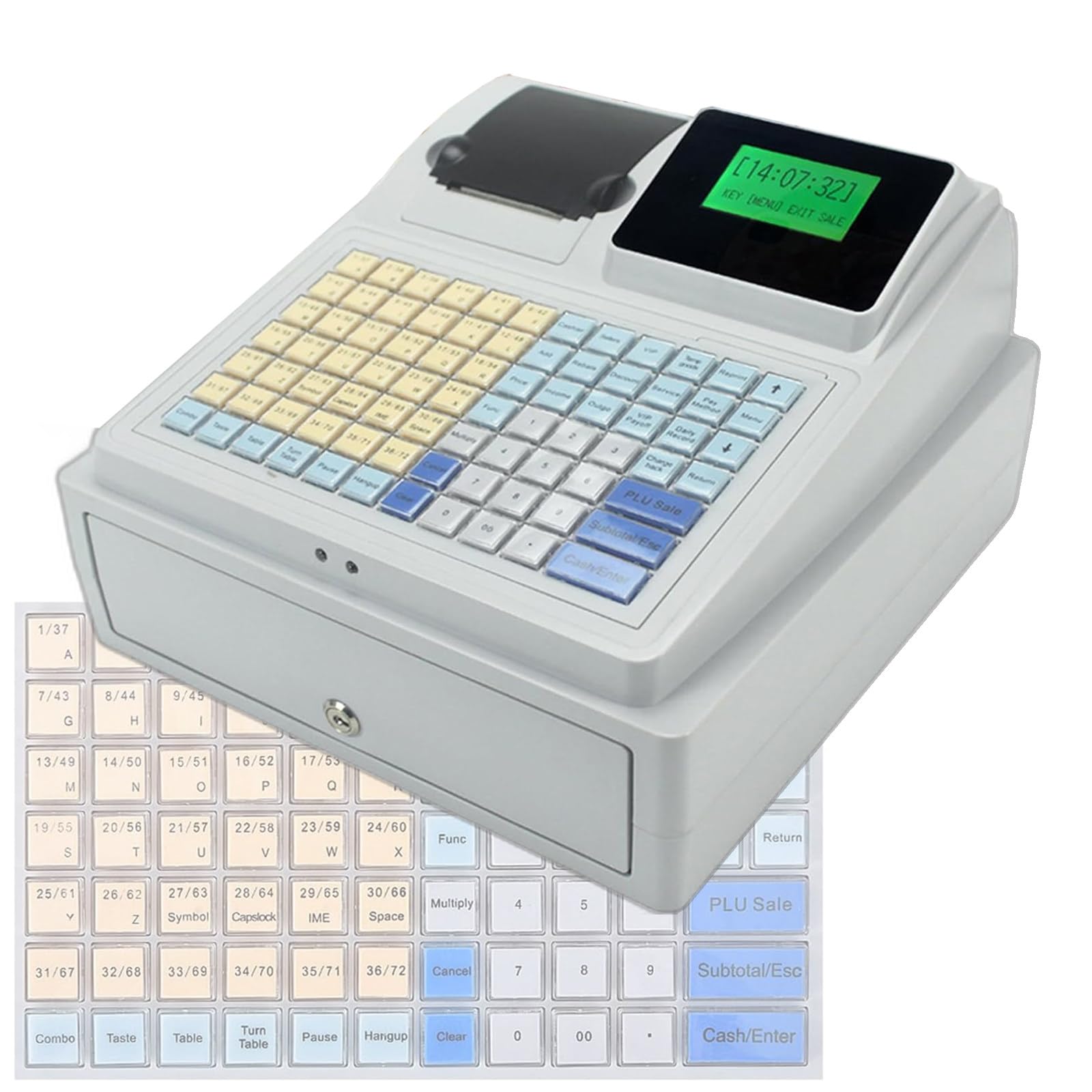 Elektronische Registrierkasse für den Einzelhandel, 81-Tasten-Multifunktions-Kasse, mit Thermodrucker und Schublade für kleine Unternehmen