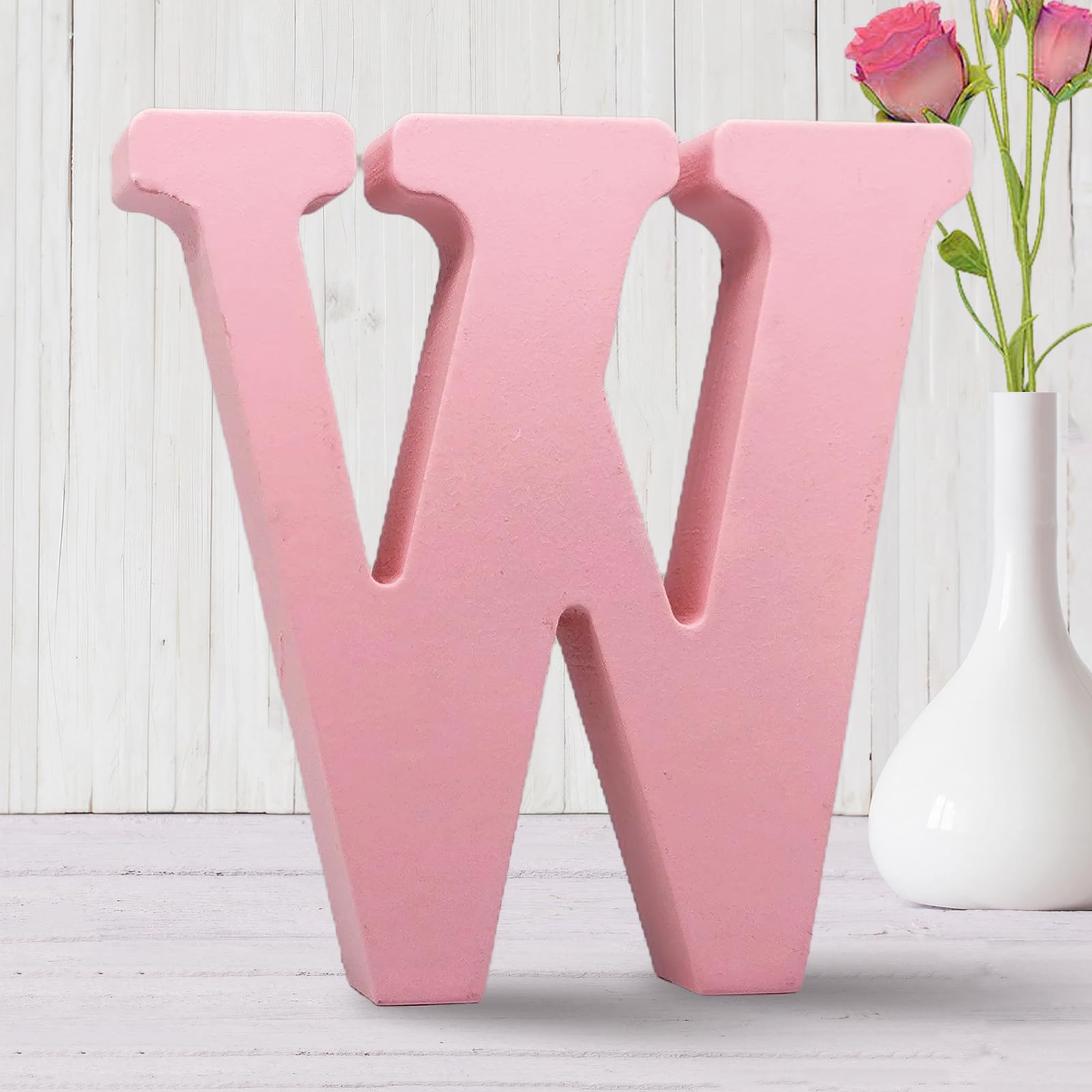 Letras de madera rosa de 6 pulgadas, letras de madera sin terminar para decoración de pared, letras decorativas de pie, rebanadas, decoración para manualidades, proyectos de fiesta en el hogar (W)