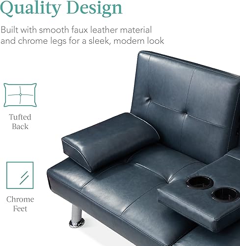 Miniatura 82 de Futón sofá cama para entretenimiento Best Choice Products, moderno, se dobla y reclina, muebles, con posavasos Negro -,Azul,Borgoña,amarillo