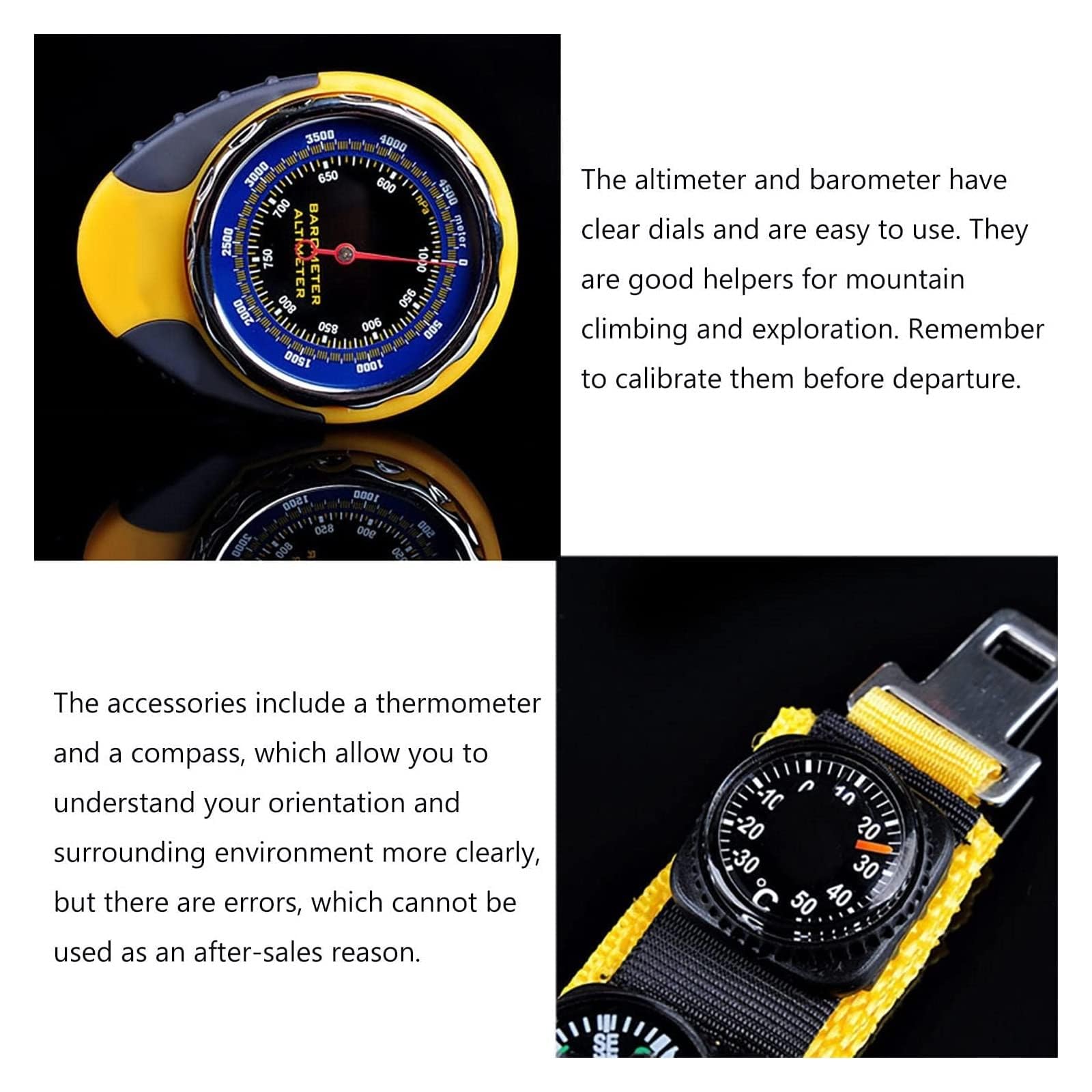 Stazione meteorologica analogica portatile 4 in 1 con altimetro, barometro, termometro, bussola, strumento di sopravvivenza tascabile senza batteria per escursionismo, alpinismo, campeggio, viaggi