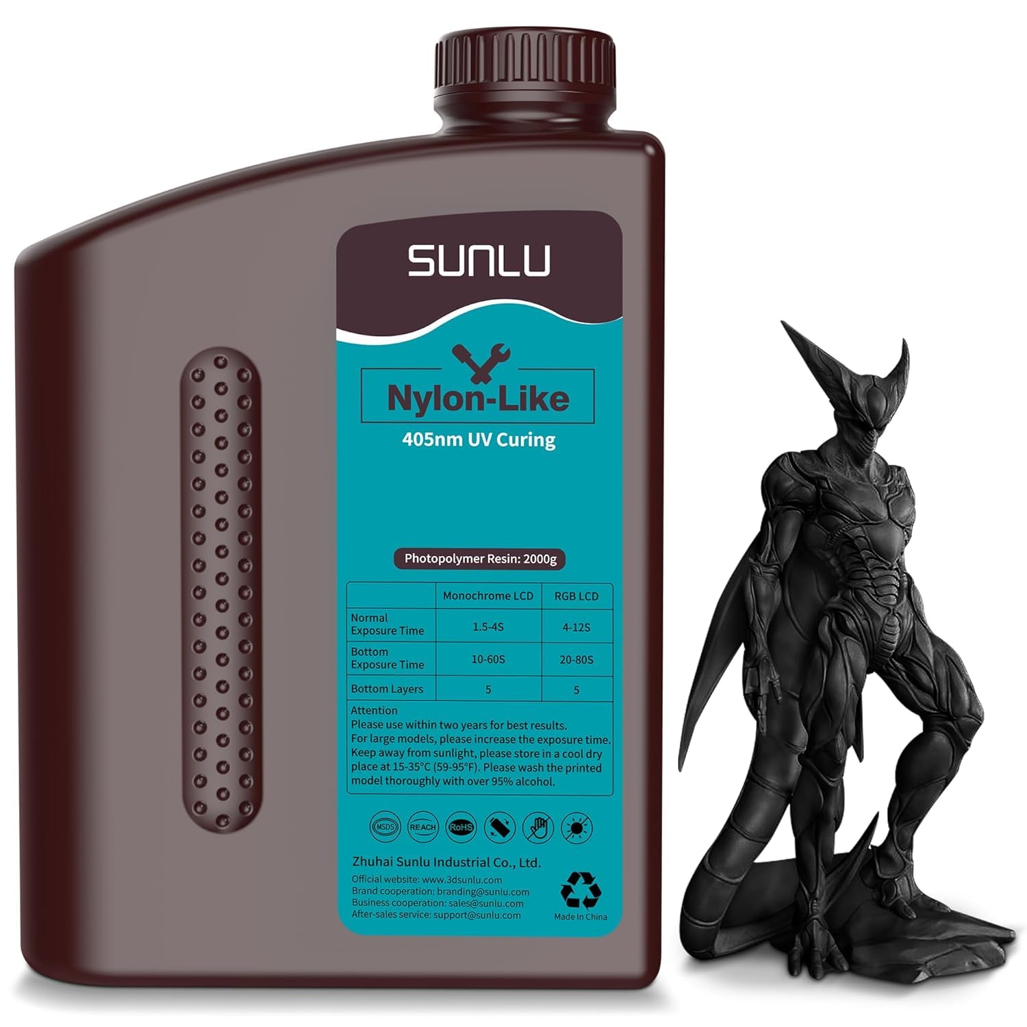SUNLU Resina fotopolimerica 3D simile al nylon 2KG, ad alta resistenza e durevole, per stampanti LCD/DLP/SLA, indurimento UV 395-405 nm, ideale per parti funzionali, prototipi, 2000 g, nero