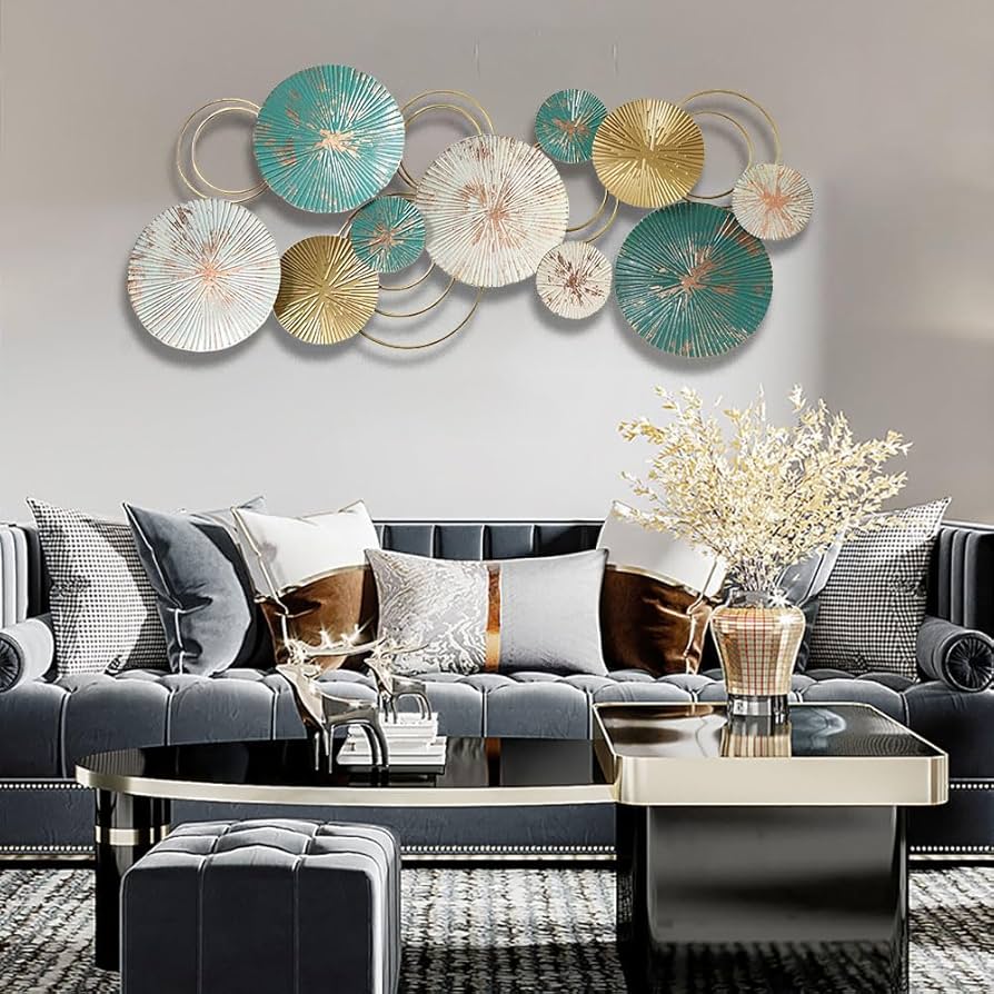 Amazon｜寝室用の大型メタルウォールアート幾何学的な円形の壁装飾、3D