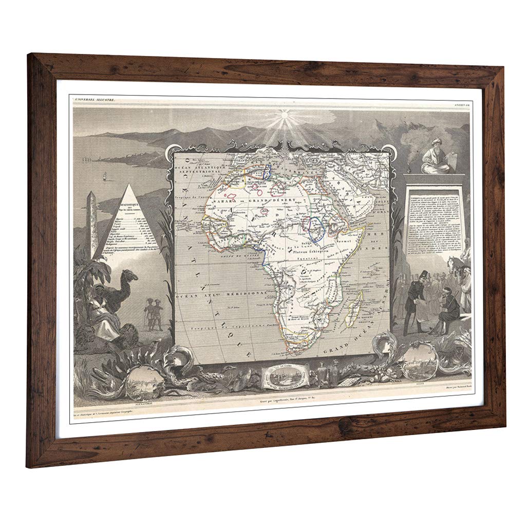 Big Box Art Framed Print of Vintage Map of Africa Design | Wall Art Picture | Home Decor for Kitchen, Living, Dining Room, Lounge, Bedroom, Hallway, Office, Walnut, A2 / 24.5x18 Inch / 62x45cm