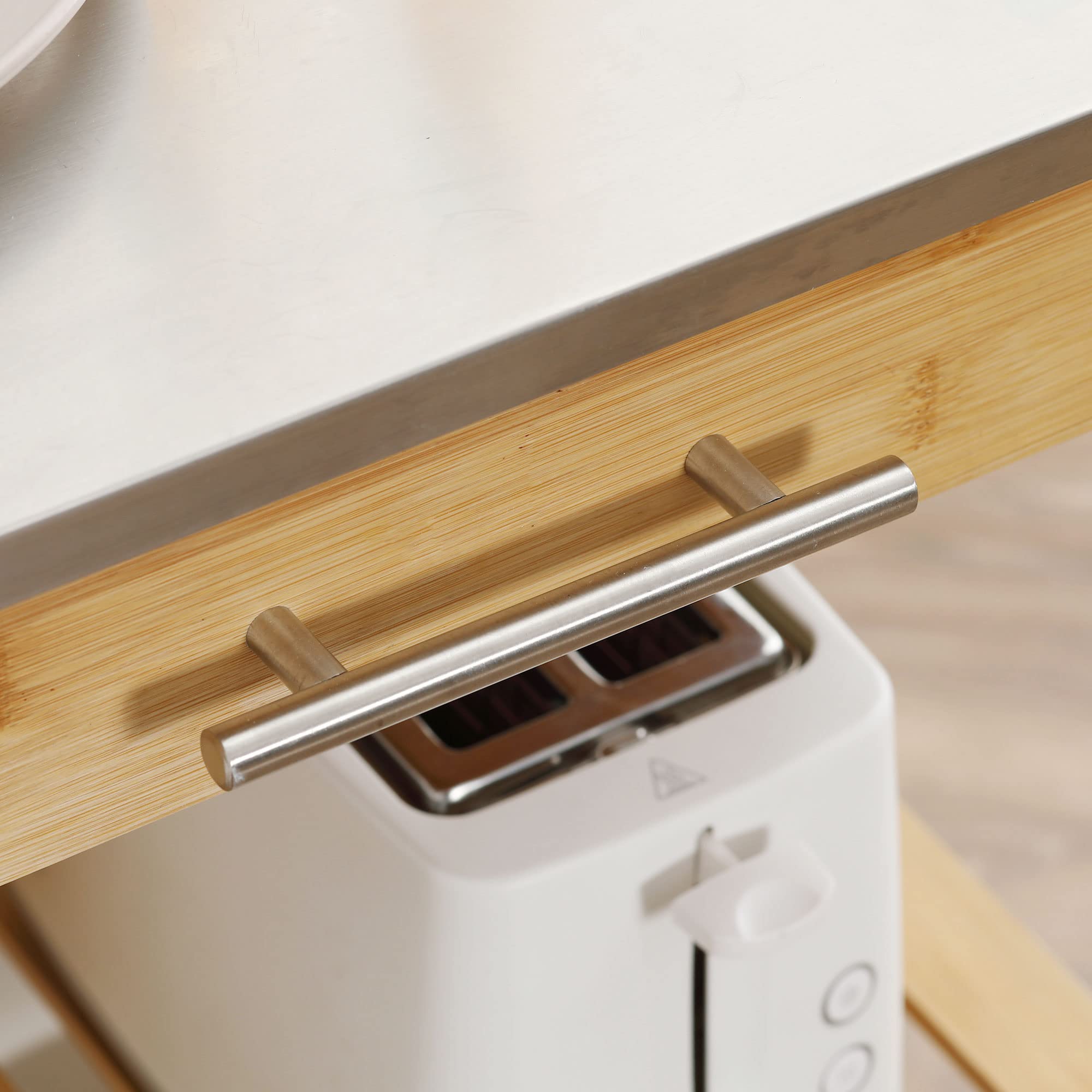 HOMCOM Carrito de cocina de bambú, carro de cocina ahorra espacio con tablero de acero inoxidable, cajón y estantes de láminas, carro frutero y verduras, para salón salón salón natural