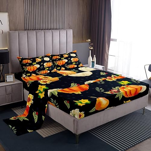 Miniatura 7 de Erosebridal Juego de sábanas de pavo de Acción de Gracias, tamaño King, ropa de cama de pavo de granja naranja quemado, juego de sábanas de pavo de