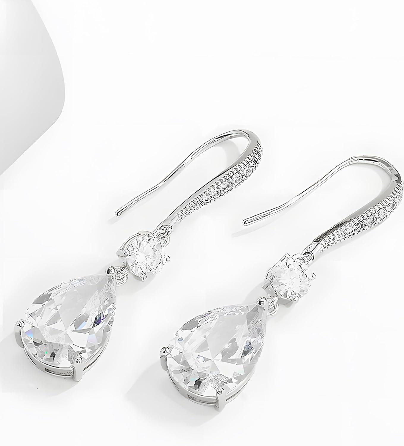 Drop Dangle Earrings for Women, Pear Cut Cubic Zirconia Long Teardrop Wedding Bridal Earrings, Silver Rose Gold Plated Copper Brass Micro Inlay CZ Gorgeous Plain Simple Fine Jewelry Gifts Box - Image 8