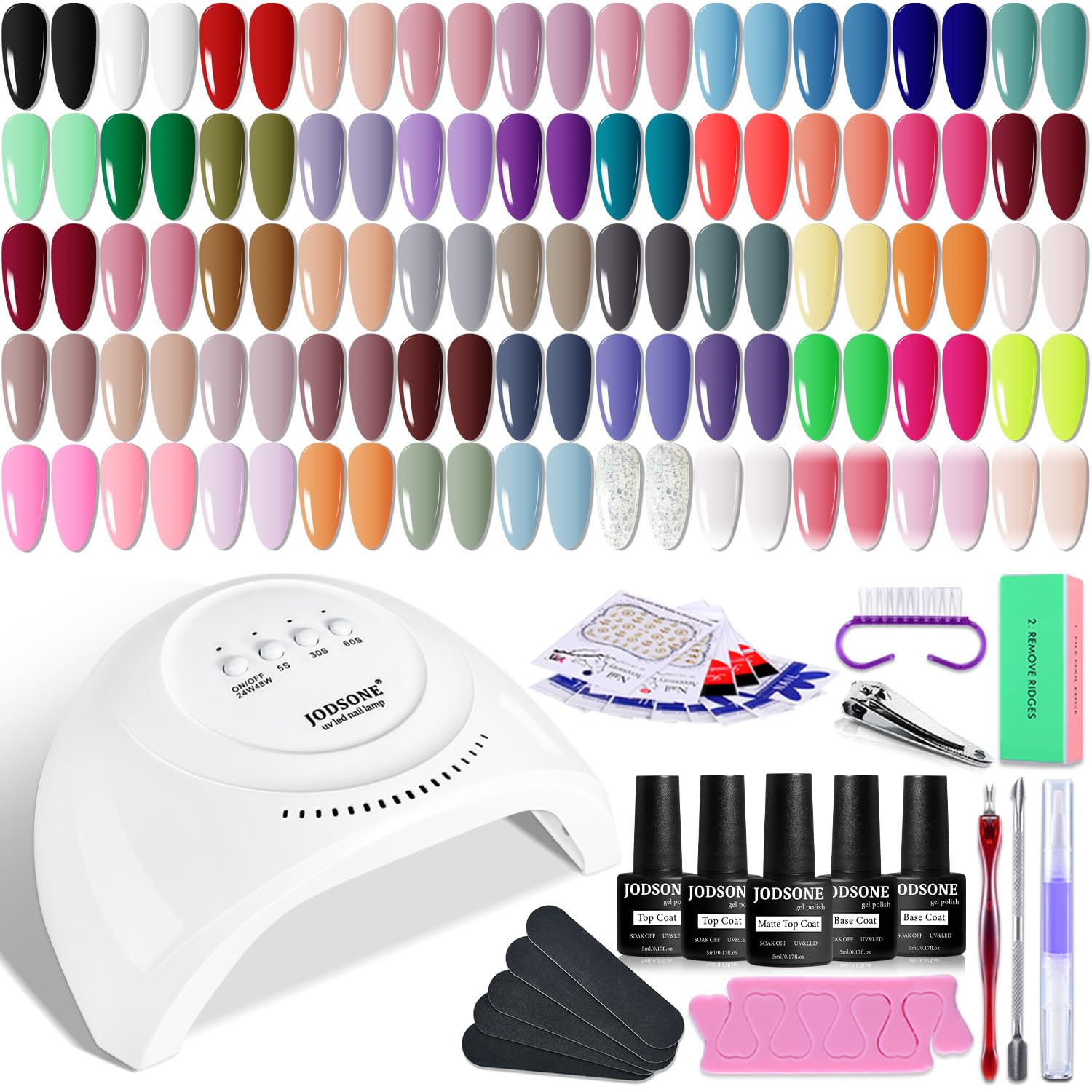 60 PCS Gel Nail Polish Kit with U V Light Base and Matte Glossy Top Coat Nail Gel Polish Soak off Manicure Accessory Tools Suitable for All Seasons