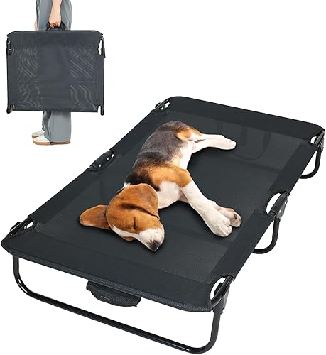 Cama elevada para perros grandes con patas antideslizantes, plegable, portátil, lavable, para campamento en interiores y exteriores, con malla