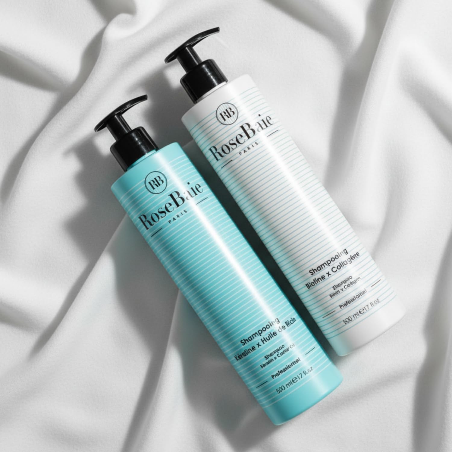 ROSEBAIE | Duo Shampoing Pousse et Antichute | Biotine Collagène et Ricin | Stimule la Microcirculation | BROSSE MASSANTE OFFERTE | Sans Sulfate | Efficacité Prouvée | Format Économique | 2x 500ml