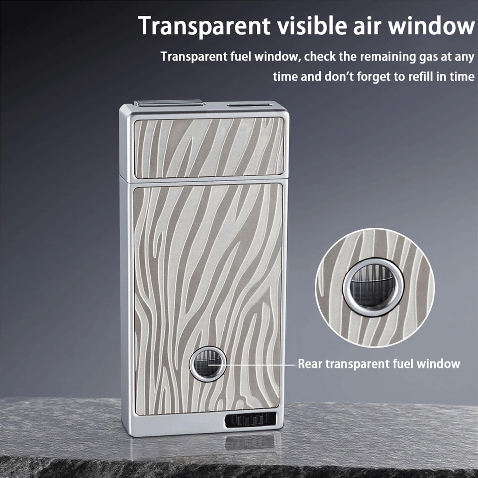 Briquet coupe-vent au butane double face, allumage à bascule, réservoir de gaz transparent, idéal pour le camping et l'extérieur, carburant non inclus