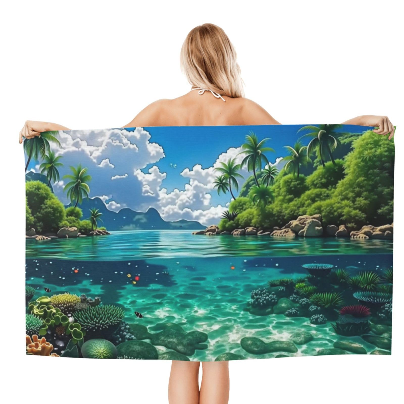 Anceky Beach Towel for Women, Tropical Paradise Scene Sand-Free Microfiber Ultra Soft Lightweight Bath Towels for Outdoor Bathroom Swimming 32"X52"