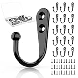 15Pcs Black Wall Mounted Coat Hooks, Hanger Hook with 30 Pieces Screws for Hanging Hat, Towel, Key, Robe, Coats, Scarf, Bag, Cap, Coffee Cup, Mugs