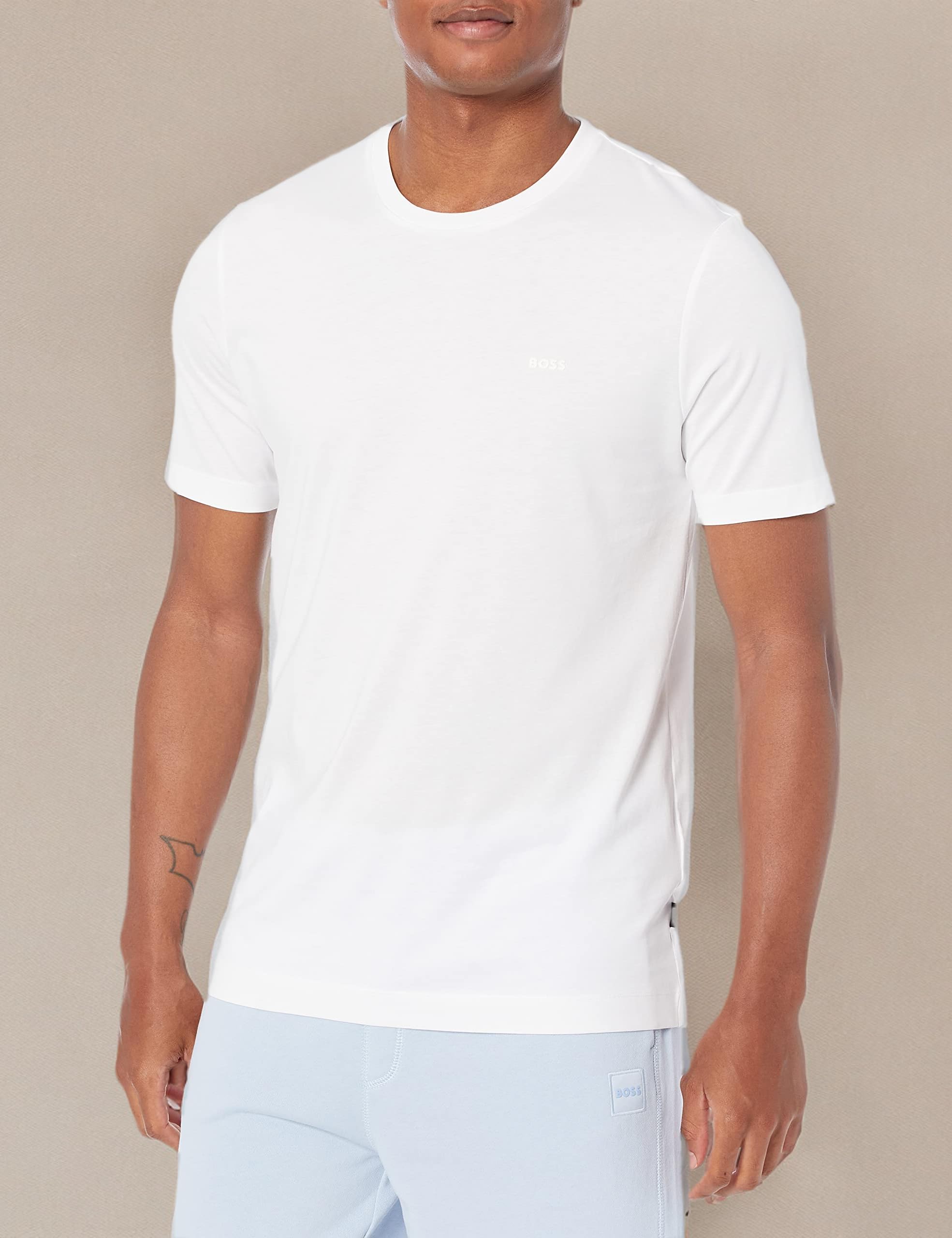 BOSS Koszulka Mężczyźni T-shirt z małym logo z bawełny i okrągłym wycięciem pod szyją