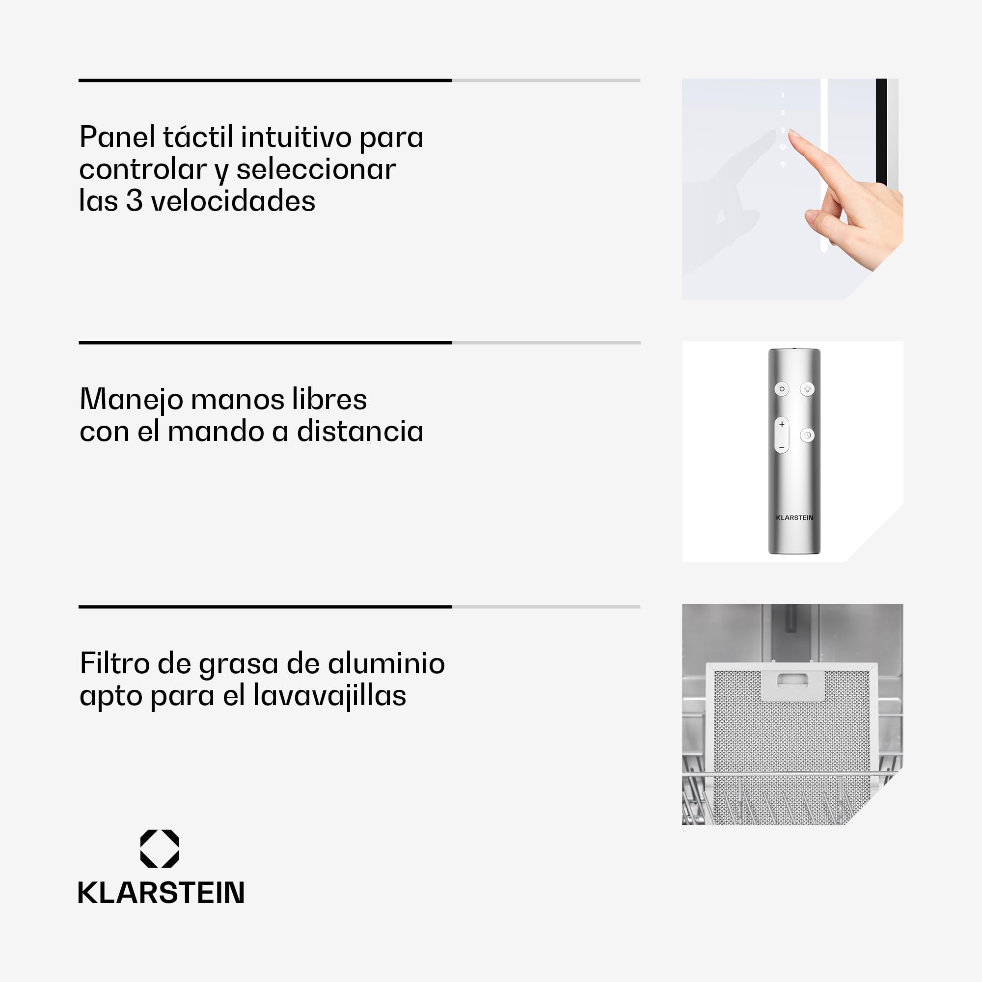 Klarstein LuxeAir Campana Extractora - 523 m³/h, Eficiencia Energética A, Motor 110W, Control Táctil & Wi-Fi, Iluminación LED 6000K, Filtros de Aluminio, Extractor Cocina