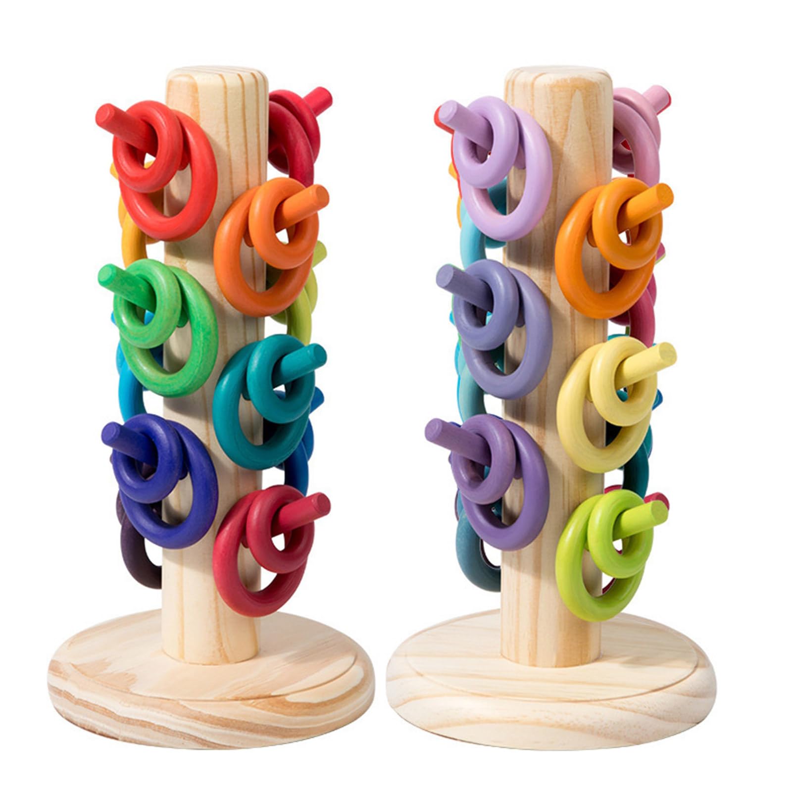 TOWO - Anillos apilables de madera para bebé, encantador juego de conteo de orugas, rompecabezas de clasificación de colores, apilador de anillos de 5 clavijas, anillos de conteo, juguetes de madera